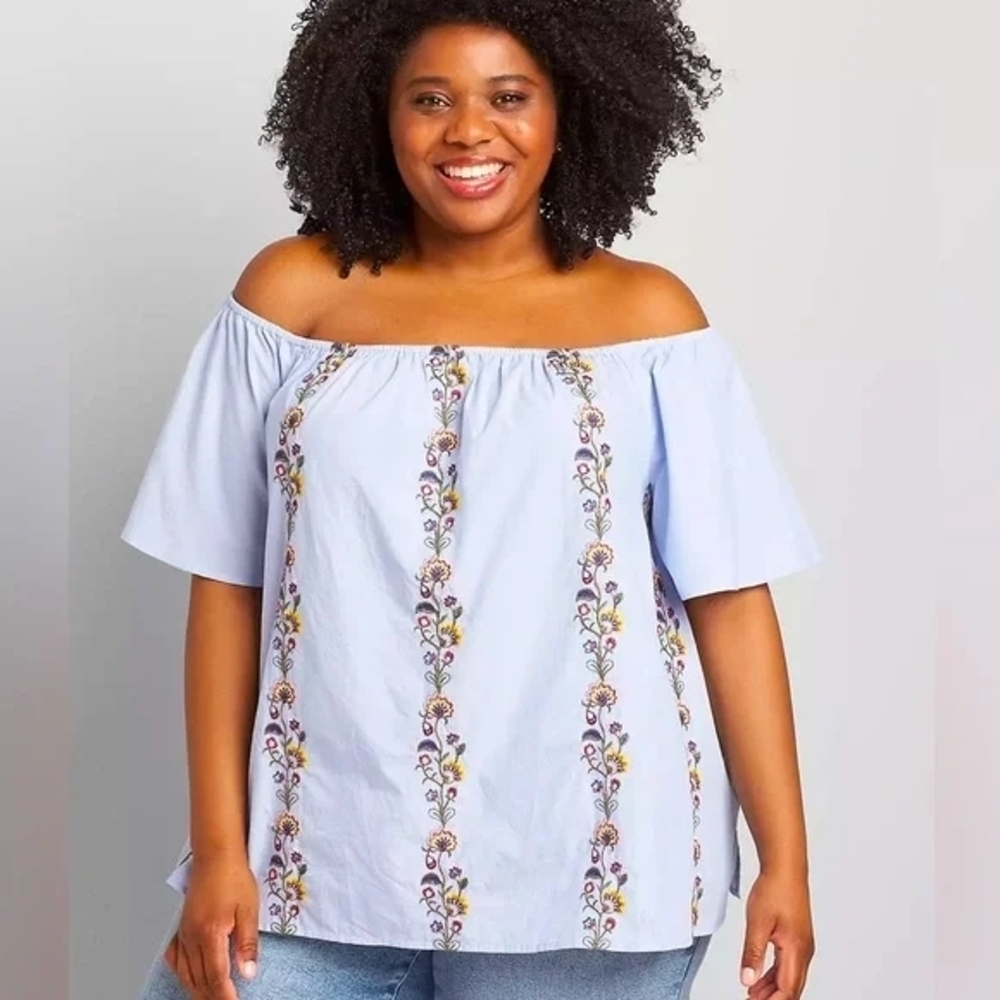 Lane Bryant Light Blue Embroidered Blouse Women Size 22/24